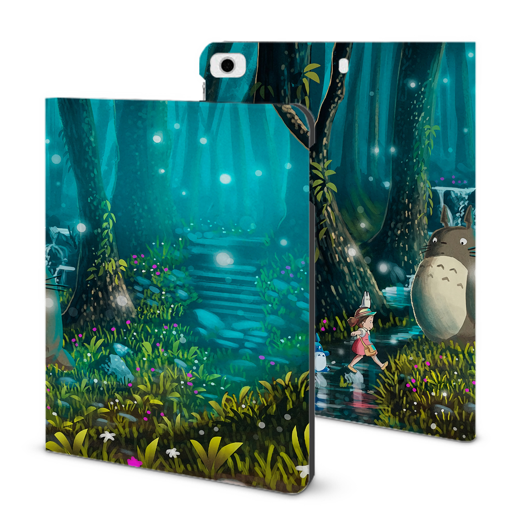 （画像用） となりのトトロ 草壁メイ 草壁サツキ My Neighbor Totoro Satsuki Kusakabe Mei Kusakabe IPad ケース ブック型 PUレザー TPU 耐衝撃 軽量 薄型 ペン収納なし 全面保護 IPad 各モデル対応